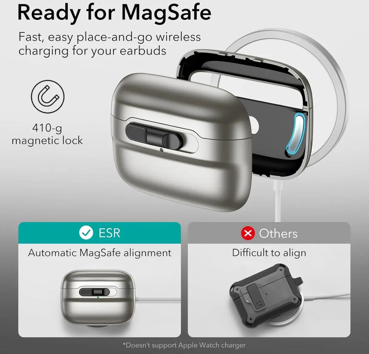 ESR HaloLock Pulse Magnetic Lock AirPods Pro 1 / 2 Hoesje MagSafe Titanium afbeelding 6