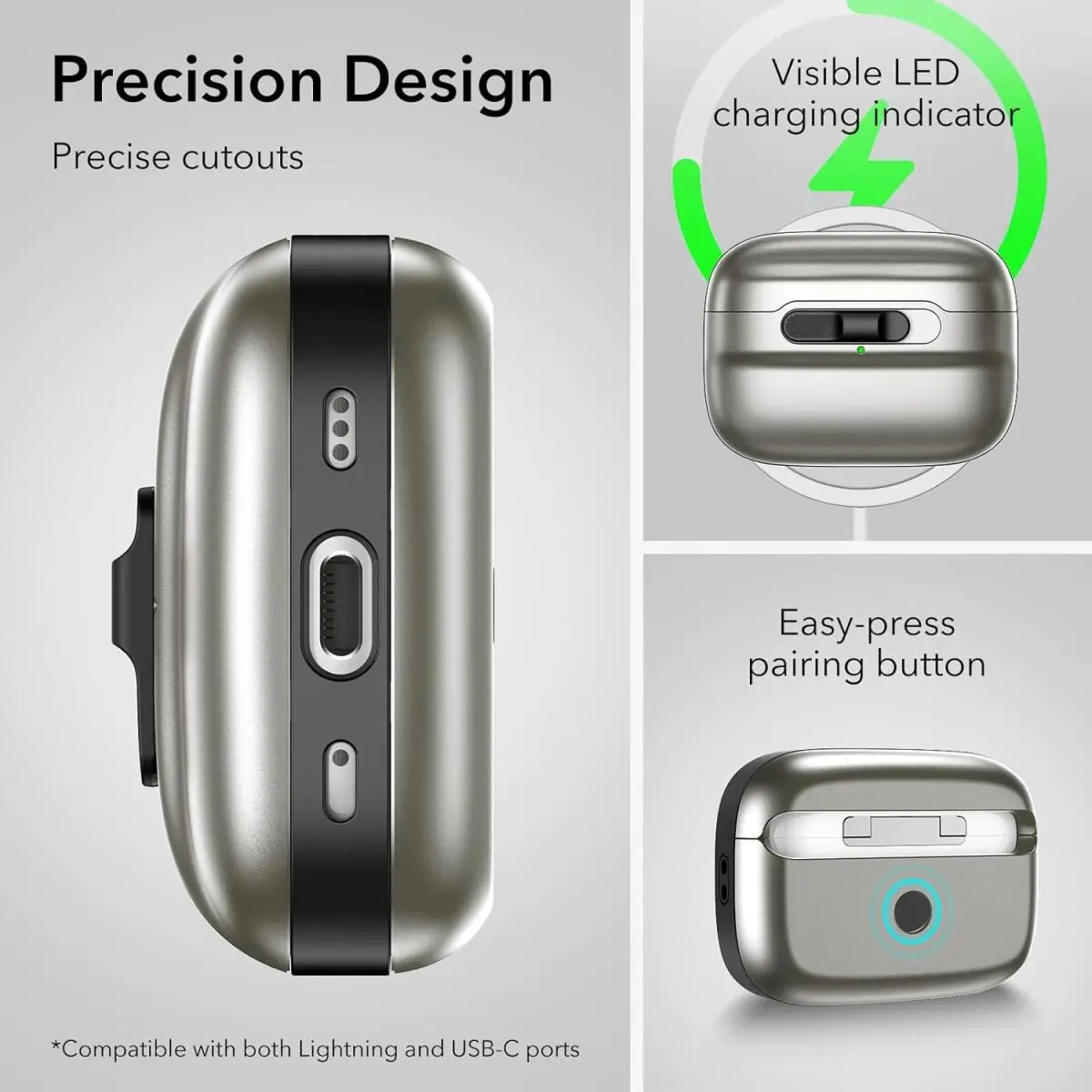 ESR HaloLock Pulse Magnetic Lock AirPods Pro 1 / 2 Hoesje MagSafe Titanium afbeelding 9