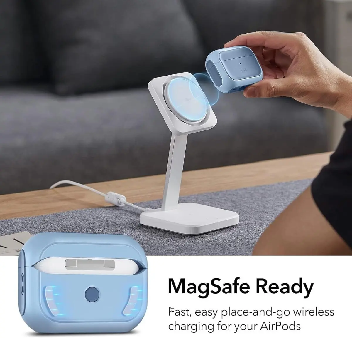 ESR Orbit Hybrid HaloLock Apple AirPods Pro 1/2 Hoesje MagSafe Blauw afbeelding 4