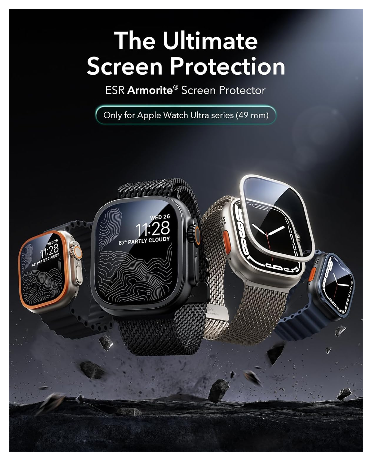 ESR Armorite - Apple Watch Ultra 3/2/1 Tempered Glass - Titanium (2-Pack) afbeelding 9