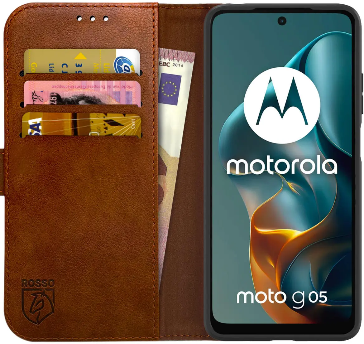 Rosso Element Motorola Moto G05 Hoesje Book Case Wallet Bruin afbeelding 1