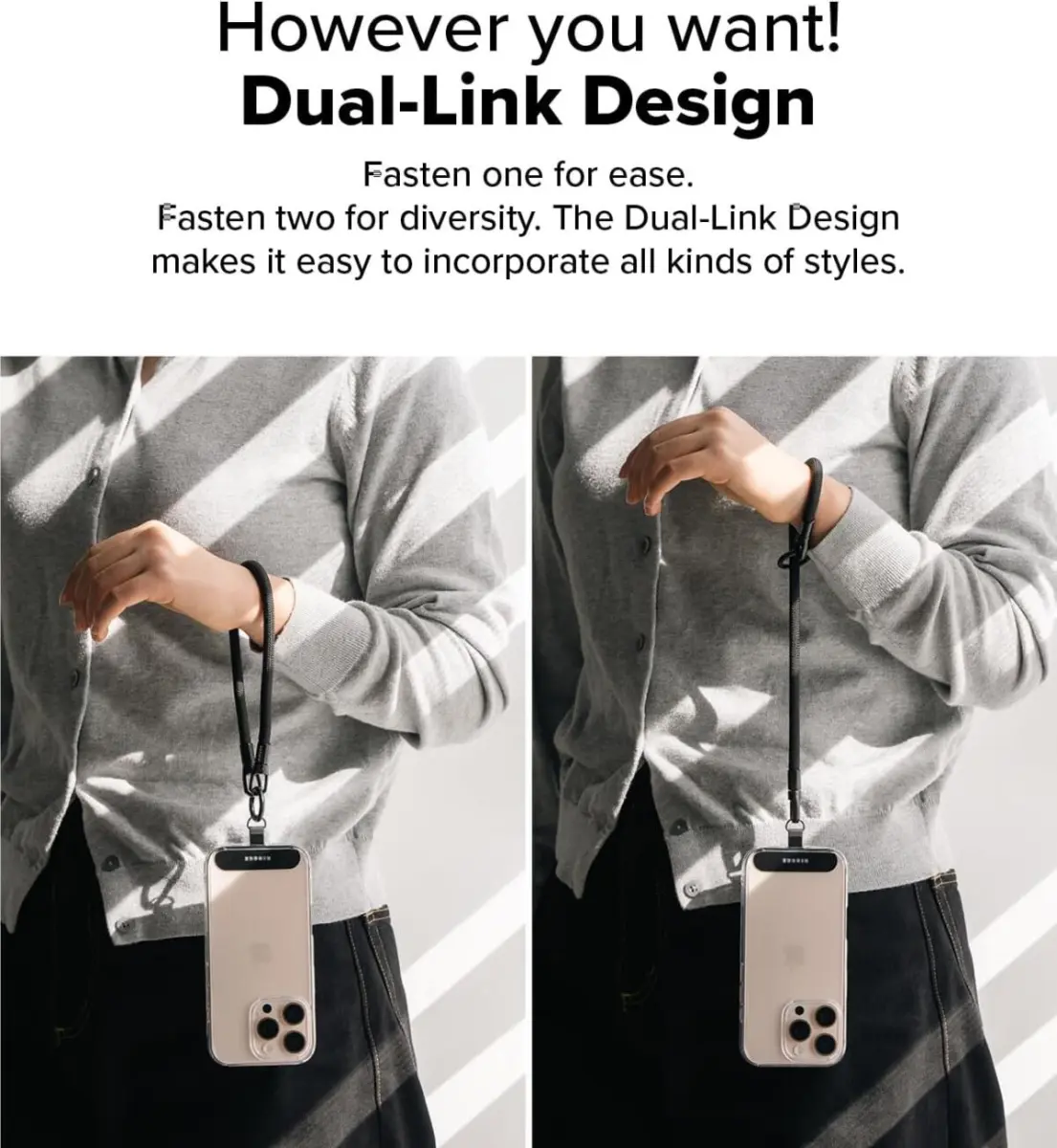 Ringke Holder Link & Flow Hand Strap U-Type - Universeel Telefoonkoord Zwart afbeelding 7