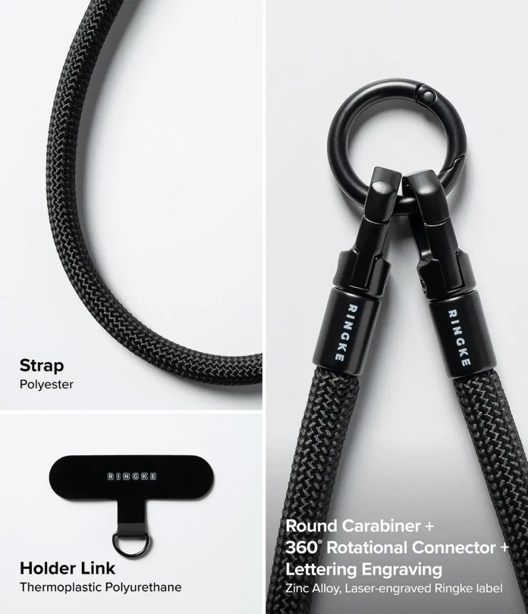 Ringke Holder Link & Flow Hand Strap U-Type - Universeel Telefoonkoord Zwart afbeelding 9