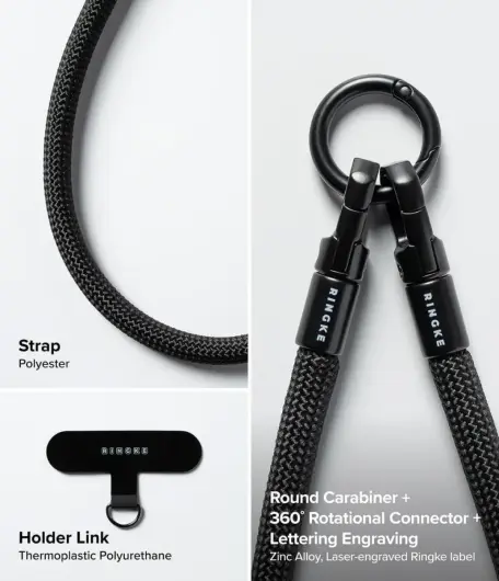 Ringke Holder Link & Flow Hand Strap U-Type - Universeel Telefoonkoord Zwart afbeelding 9