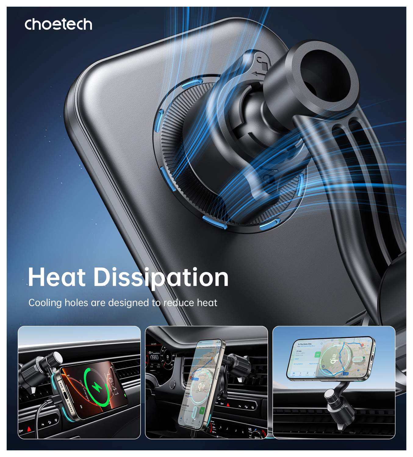 Choetech MagLeap Qi2 15W MagSafe Telefoonhouder Auto met Draadloos Opladen 15W afbeelding 6