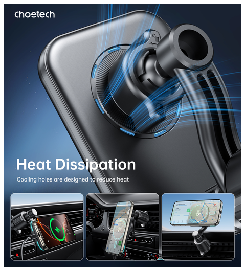 Choetech MagLeap Qi2 15W MagSafe Telefoonhouder Auto met Draadloos Opladen 15W afbeelding 6