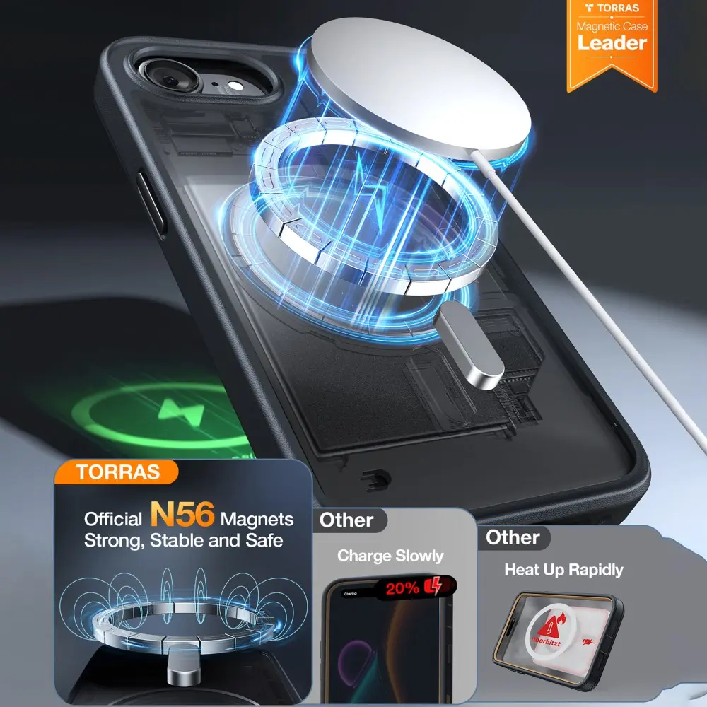 TORRAS Guardian Magnetic iPhone 16e Hoesje MagSafe Back Cover Zwart afbeelding 2