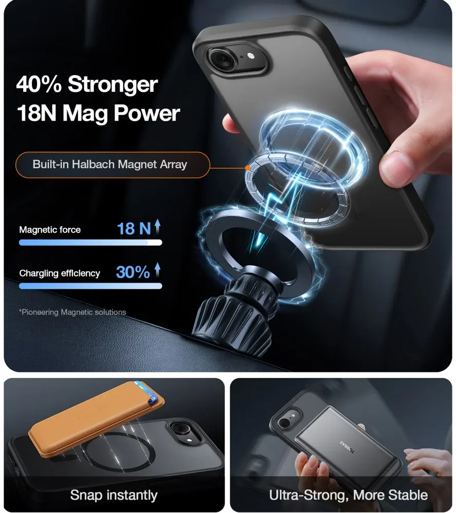 TORRAS Guardian Magnetic iPhone 16e Hoesje MagSafe Back Cover Zwart afbeelding 3