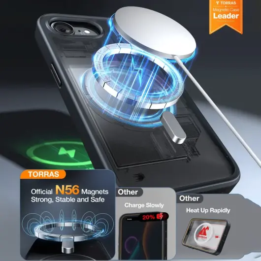 TORRAS Guardian Magnetic iPhone 16e Hoesje MagSafe Back Cover Zwart afbeelding 2
