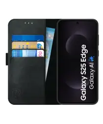 Rosso Deluxe Samsung Galaxy S25 Edge Hoesje Echt Leer Book Case Zwart afbeelding