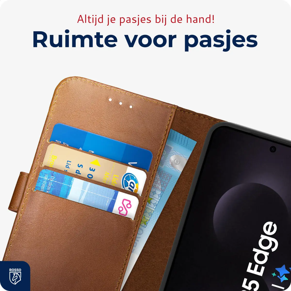 Rosso Deluxe Samsung Galaxy S25 Edge Hoesje Echt Leer Book Case Bruin afbeelding 5
