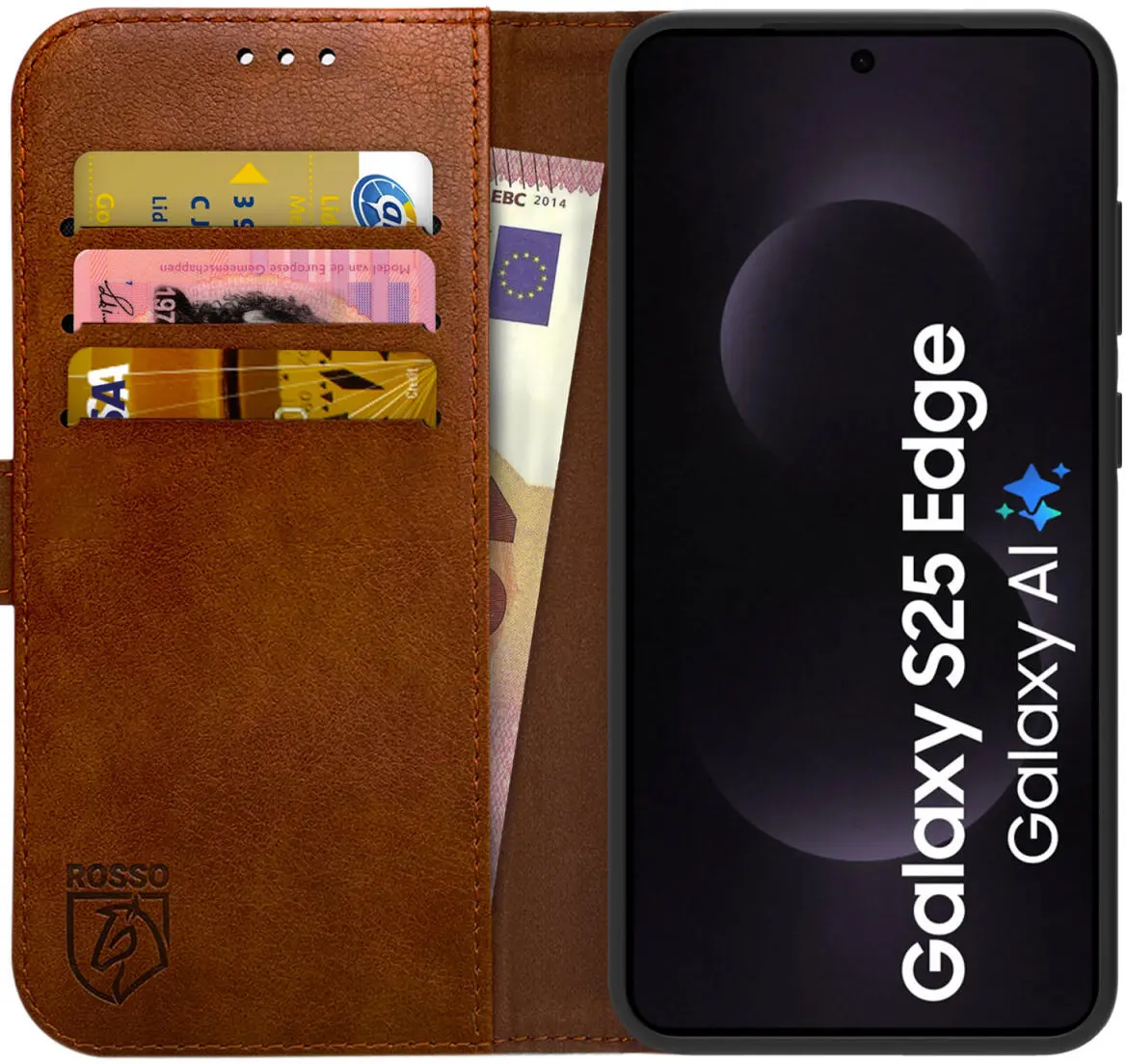 Rosso Element Samsung Galaxy S25 Edge Hoesje Book Case Wallet Bruin afbeelding 1