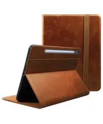 Rosso Deluxe Samsung Galaxy Tab S10 FE Plus Hoes Book Case Echt Leer Bruin afbeelding