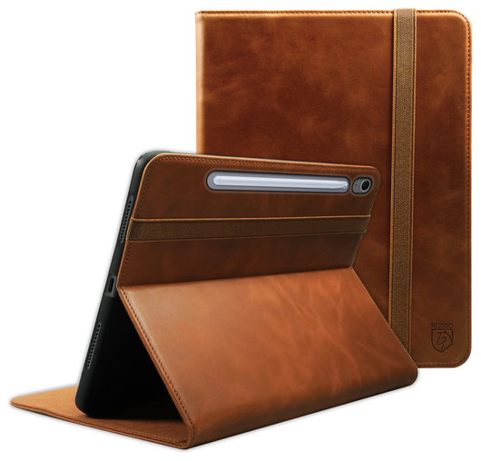 Rosso Deluxe Samsung Galaxy Tab S10 FE Plus Hoes Book Case Echt Leer Bruin afbeelding 1