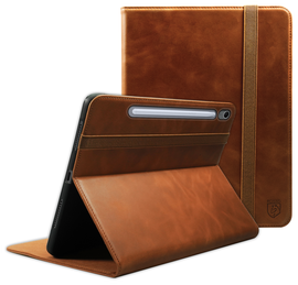 Rosso Deluxe Samsung Galaxy Tab S10 FE Plus Hoes Book Case Echt Leer Bruin afbeelding