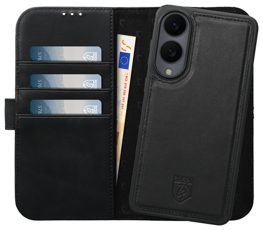 Rosso Elite Samsung Galaxy S25 Edge Hoesje met MagSafe Book Case Echt Leer Zwart afbeelding 1