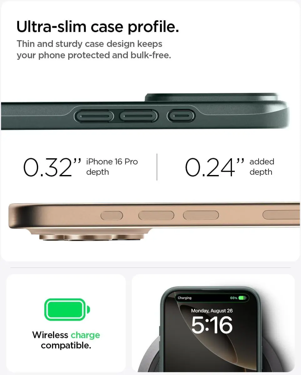 Spigen Thin Fit MagFit Apple iPhone 16 Pro Hoesje MagSafe Back Cover Groen afbeelding 4