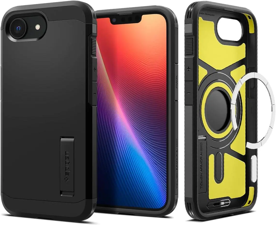 Spigen Tough Armor iPhone 16e Hoesje MagSafe Back Cover Zwart afbeelding 1