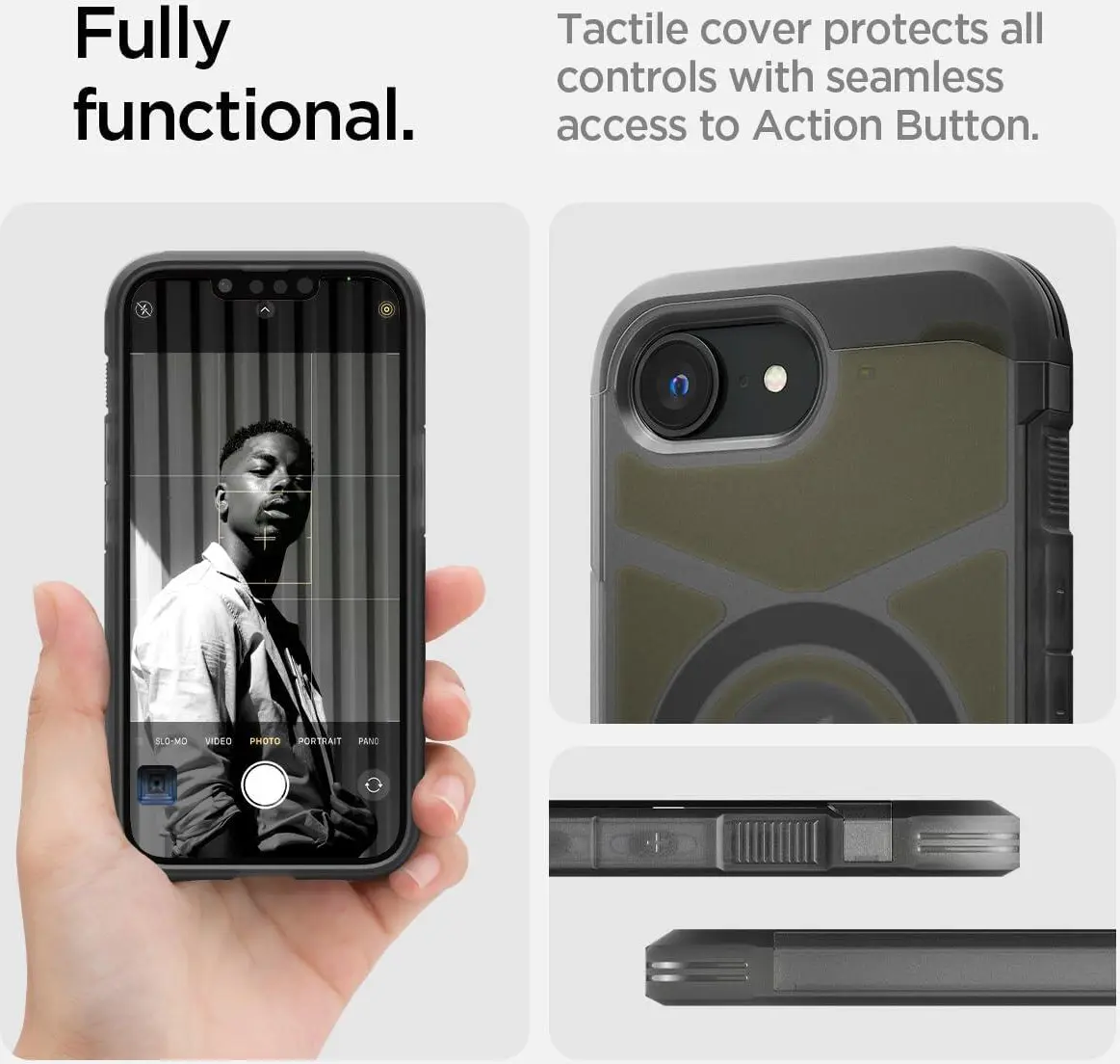 Spigen Tough Armor iPhone 16e Hoesje MagSafe Back Cover Frosted Zwart afbeelding 2