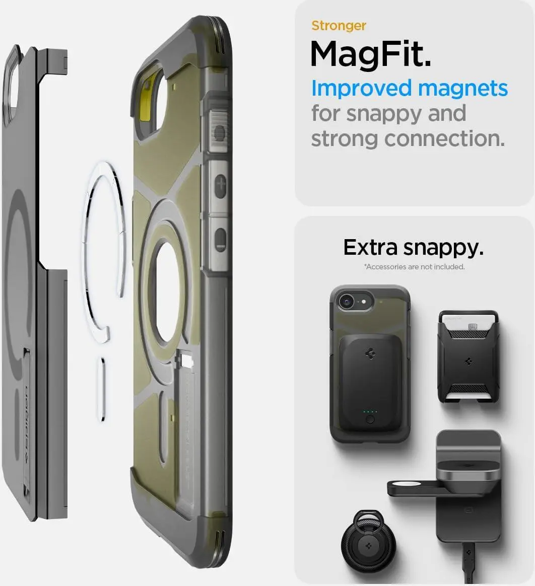 Spigen Tough Armor iPhone 16e Hoesje MagSafe Back Cover Frosted Zwart afbeelding 3