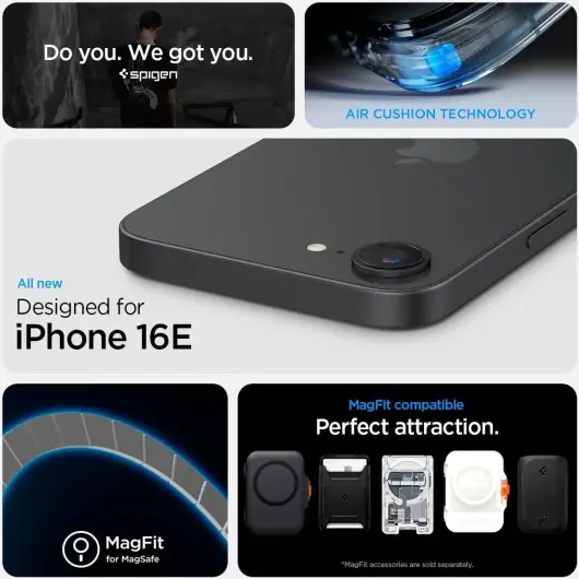 Spigen Ultra Hybrid MagFit Apple iPhone 16e Hoesje MagSafe Frost Zwart afbeelding 6