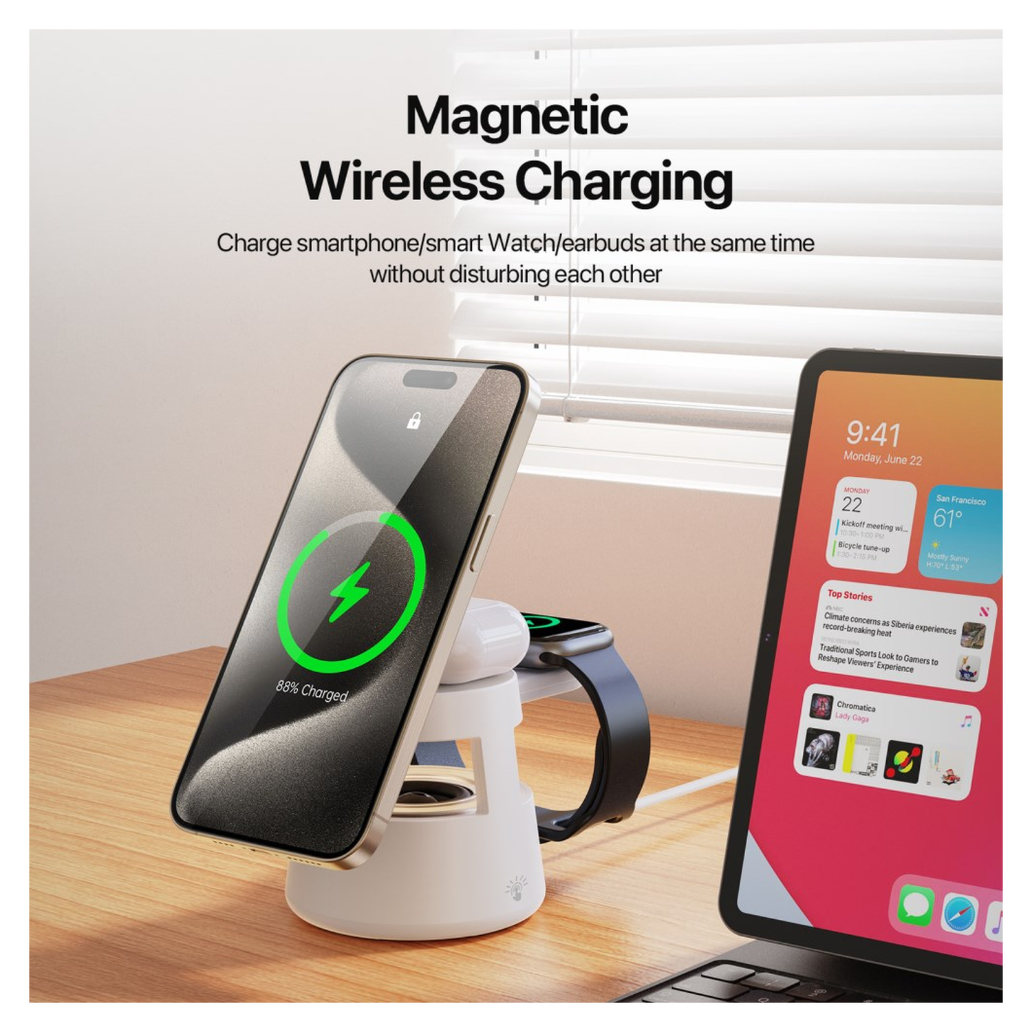 Duzzona W23 5-in-1 Draadloze MagSafe Oplader 15W met Bluetooth Speaker afbeelding 8