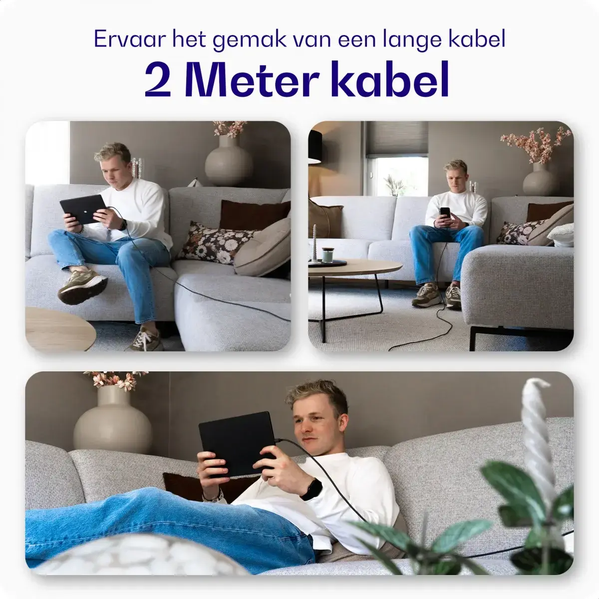 Buddi Flex USB-C naar USB-C Kabel 60W Fast Charge 2M Zwart - 3-pack afbeelding 4