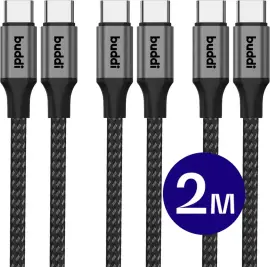 Buddi Flex USB-C naar USB-C Kabel 60W Fast Charge 2M Zwart - 3-pack
