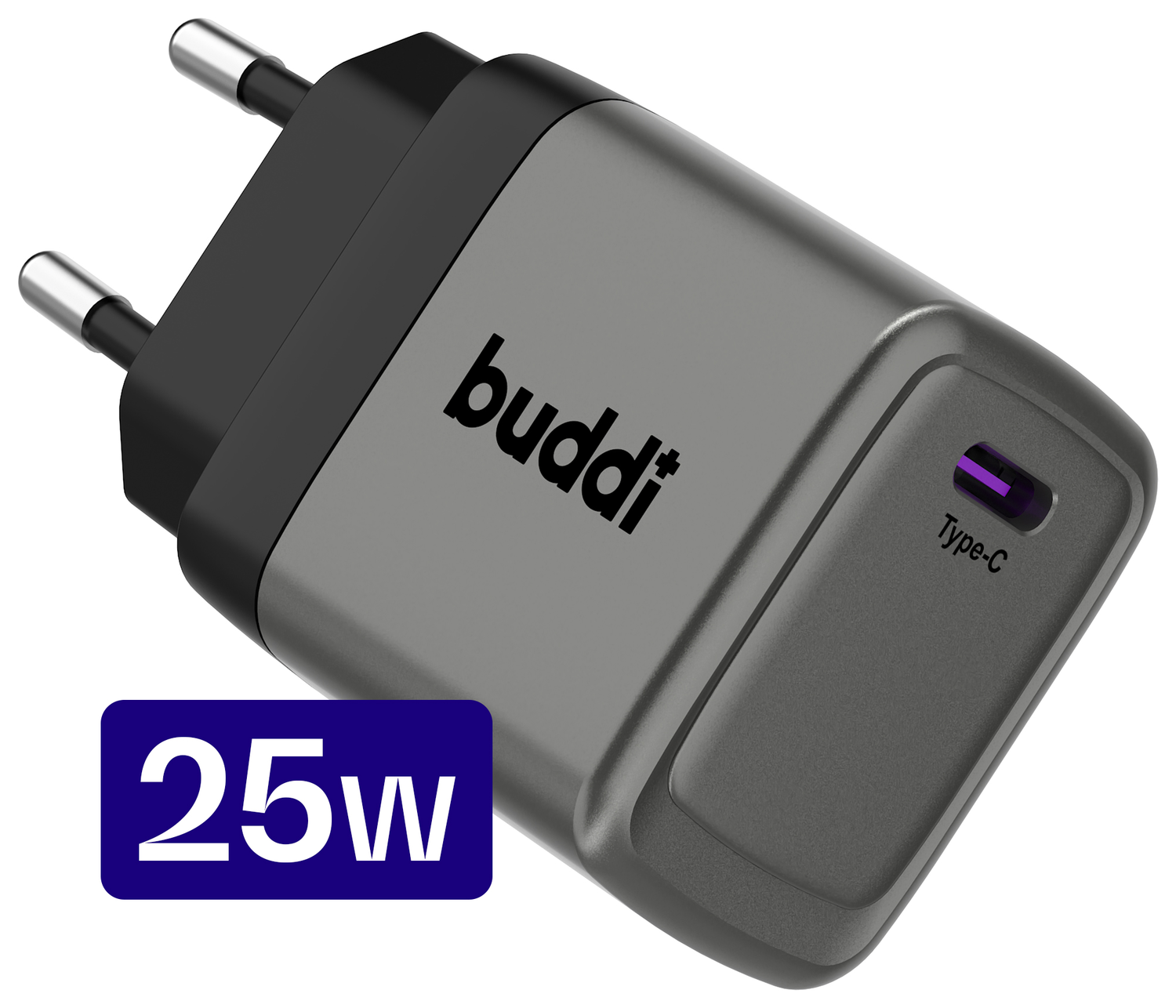 Buddi Power 25W Power Adapter Fast Charge USB-C Snellader Grijs afbeelding 1