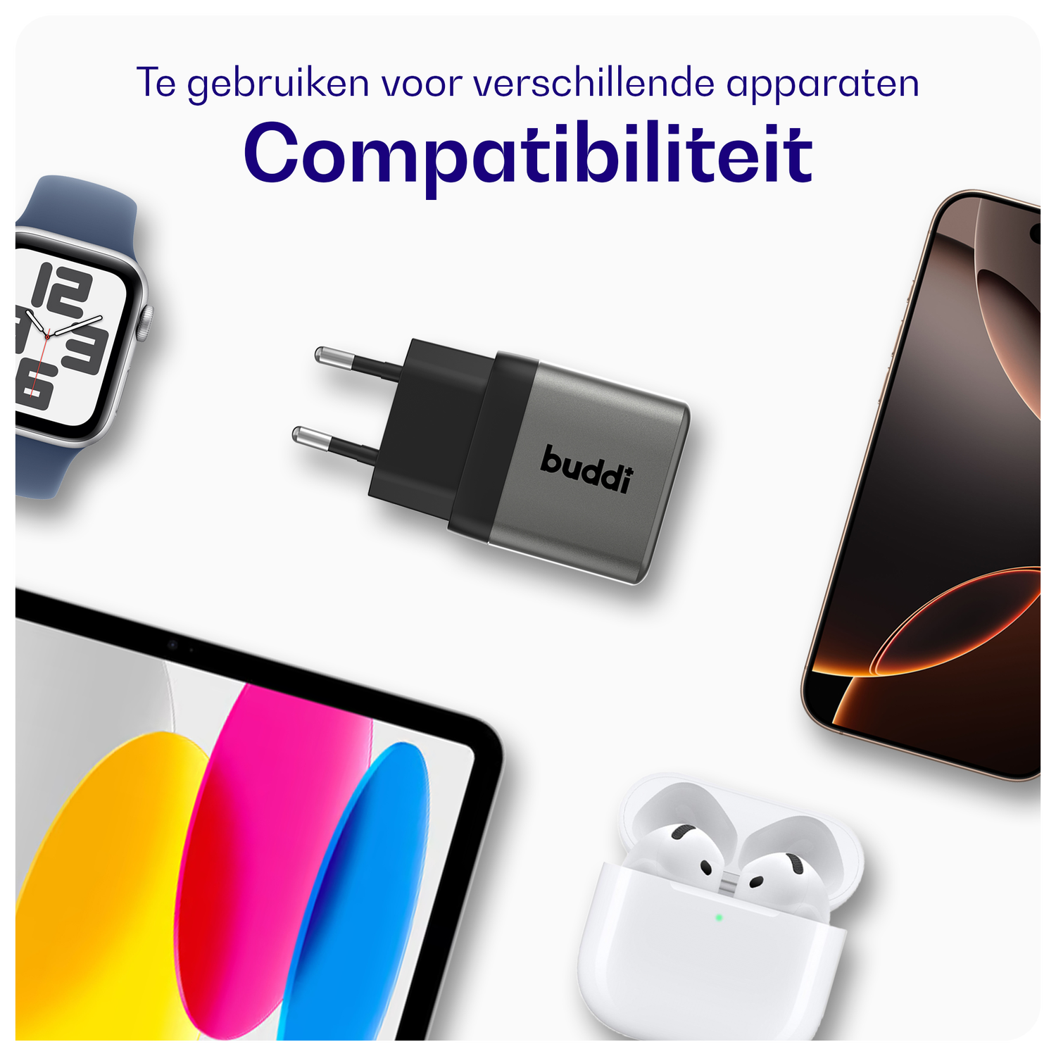 Buddi Power 25W Power Adapter Fast Charge USB-C Snellader Grijs afbeelding 6