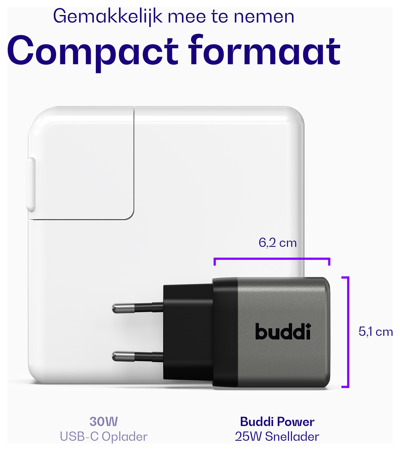 Buddi Power 25W Power Adapter Fast Charge USB-C Snellader Grijs afbeelding 4