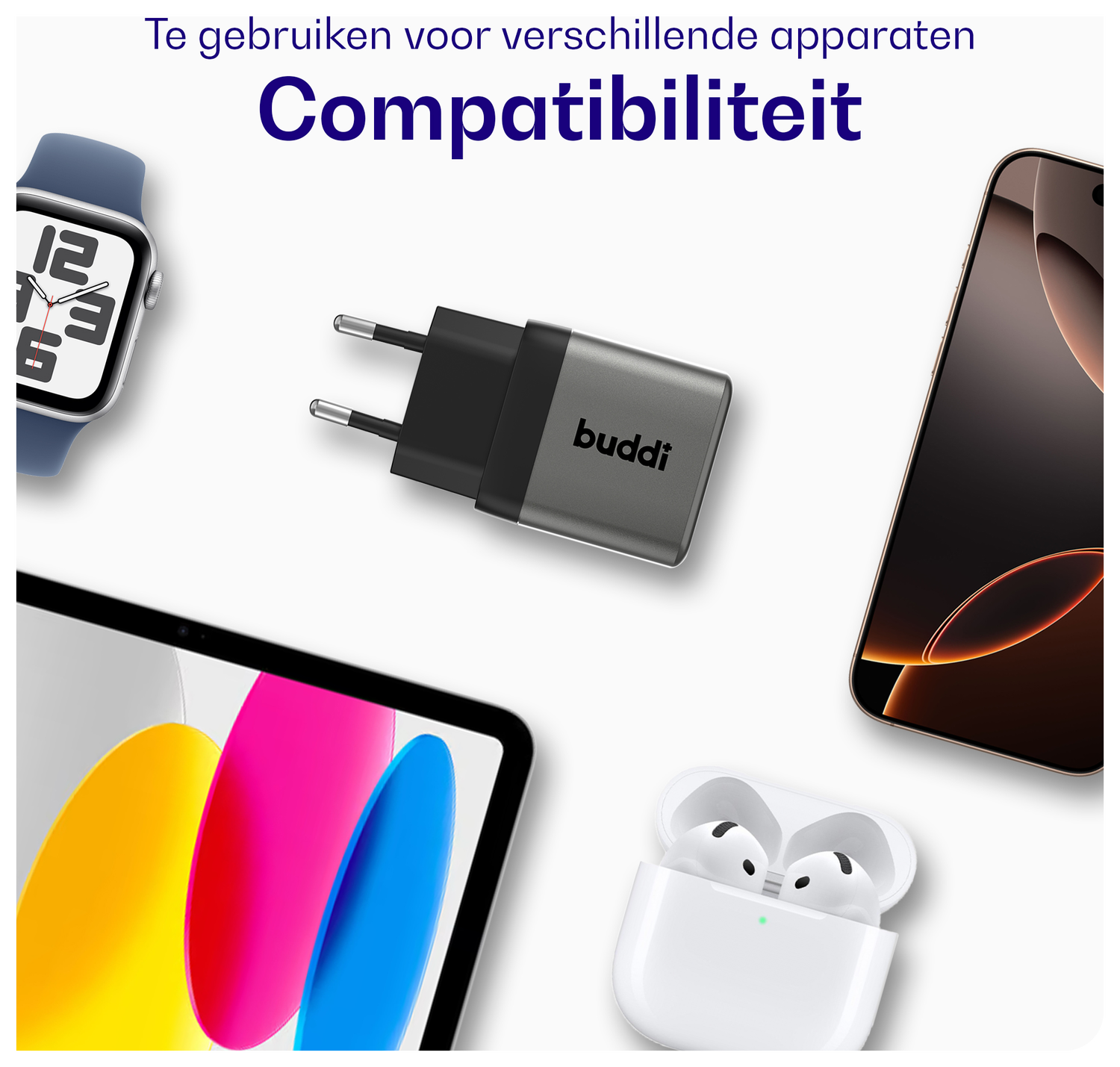 Buddi Power 25W Power Adapter Fast Charge USB-C Snellader Grijs afbeelding 6