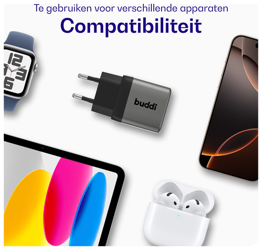 Buddi Power 25W Power Adapter Fast Charge USB-C Snellader Grijs afbeelding 6