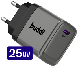 Buddi Power 25W Power Adapter Fast Charge USB-C Snellader Grijs