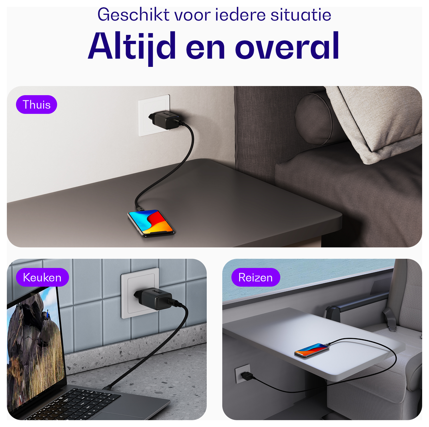 Buddi Power 45W Power Adapter Fast Charge USB-C Snellader Grijs afbeelding 5