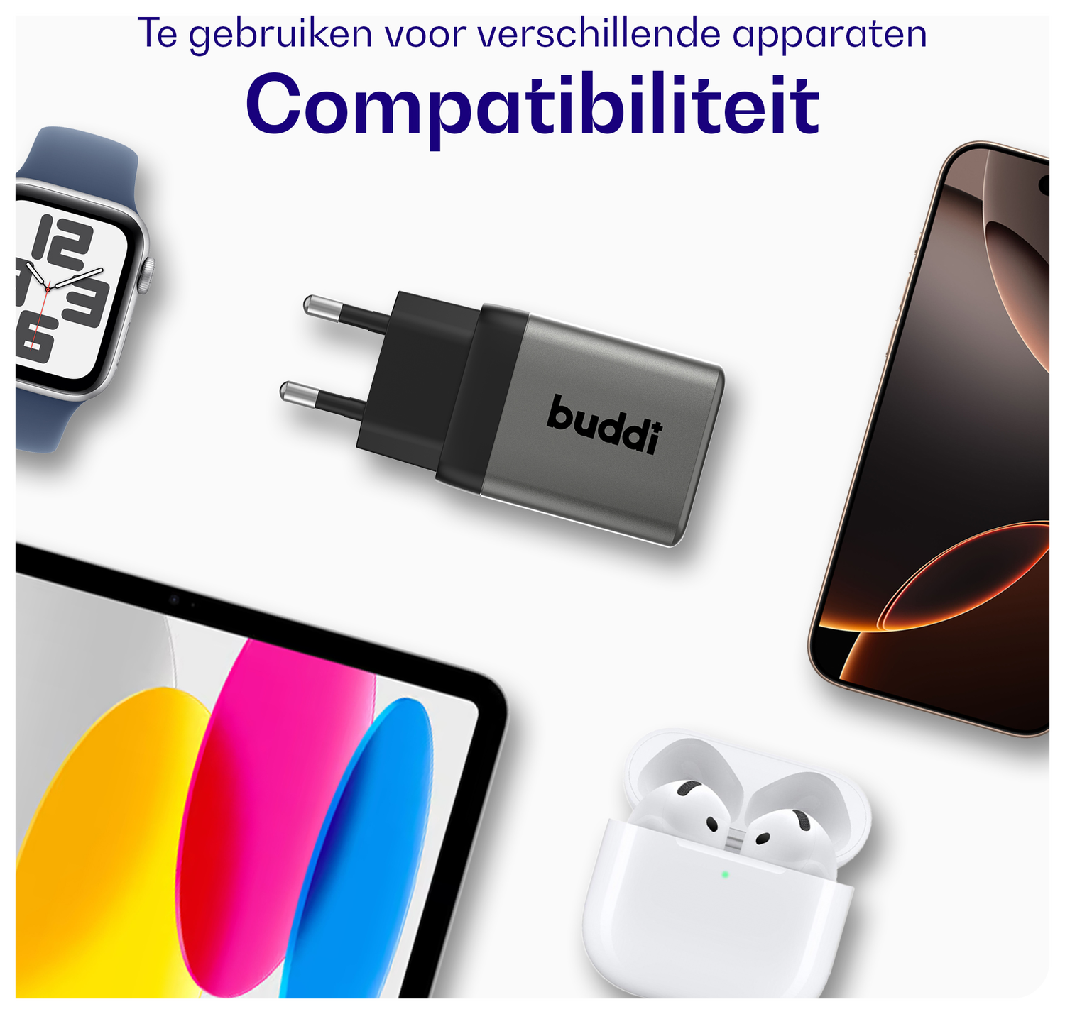 Buddi Power 45W Power Adapter Fast Charge USB-C Snellader Grijs afbeelding 6