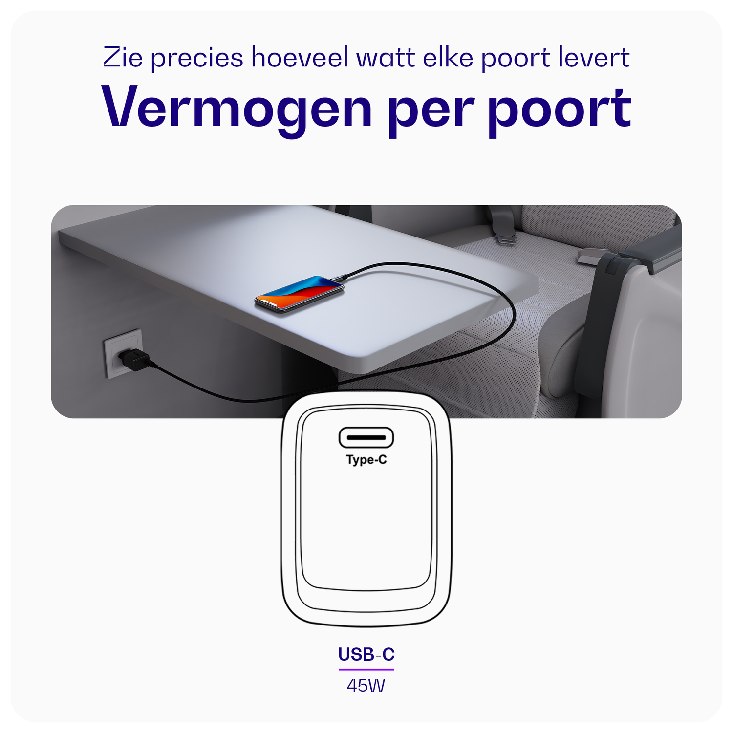 Buddi Power 45W Power Adapter Fast Charge USB-C Snellader Grijs afbeelding 7