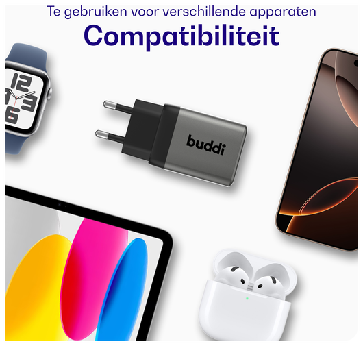 Buddi Power 45W Power Adapter Fast Charge USB-C Snellader Grijs afbeelding 6