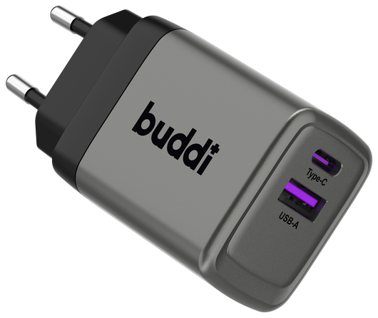 Buddi Power 45W Power Adapter Fast Charge USB-C + USB-A Snellader Grijs afbeelding 15