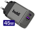 Buddi Power 45W Power Adapter Fast Charge USB-C + USB-A Snellader Grijs