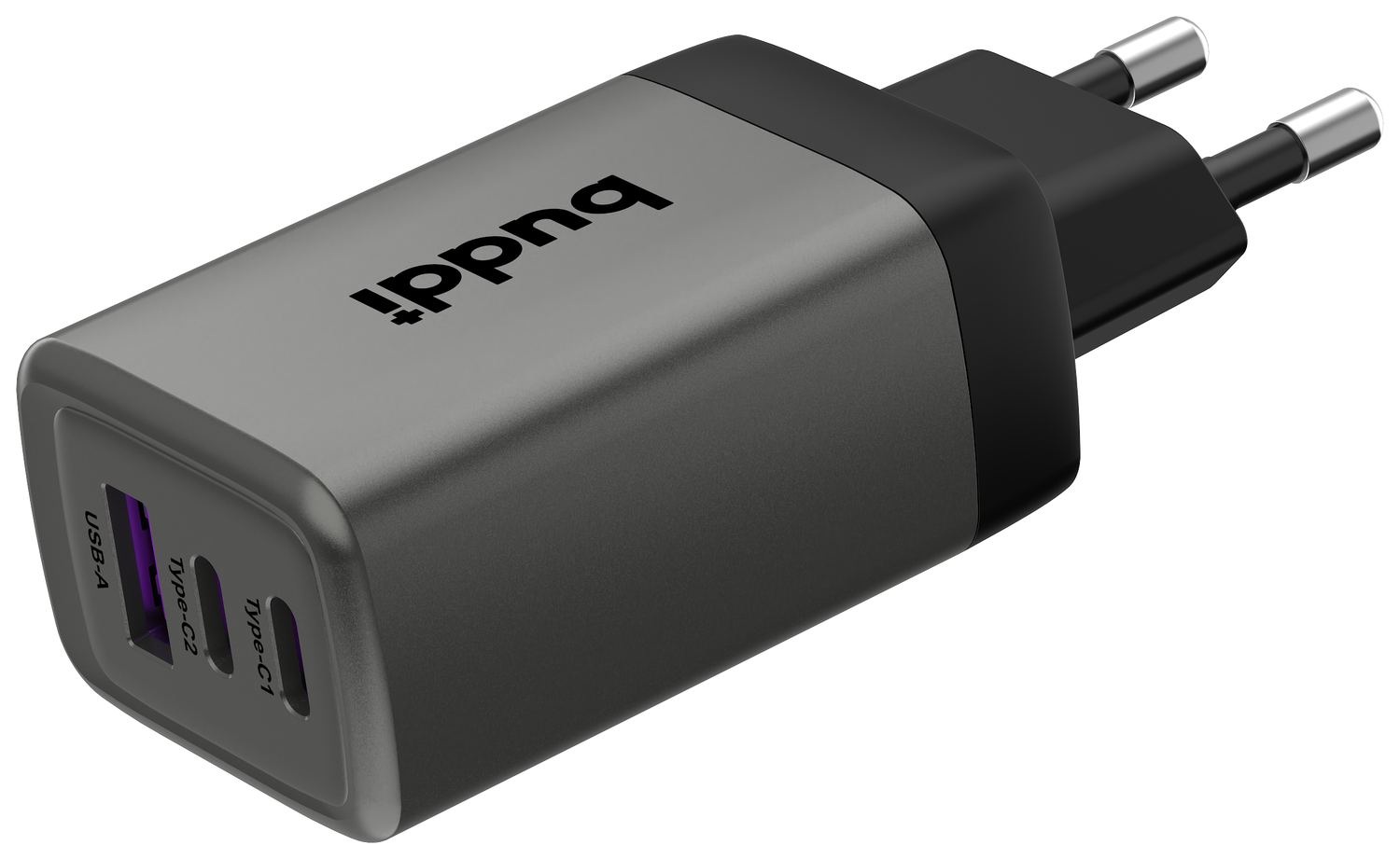 Buddi Power 65W Power Adapter Fast Charge 2x USB-C + USB-A Snellader Grijs afbeelding 11