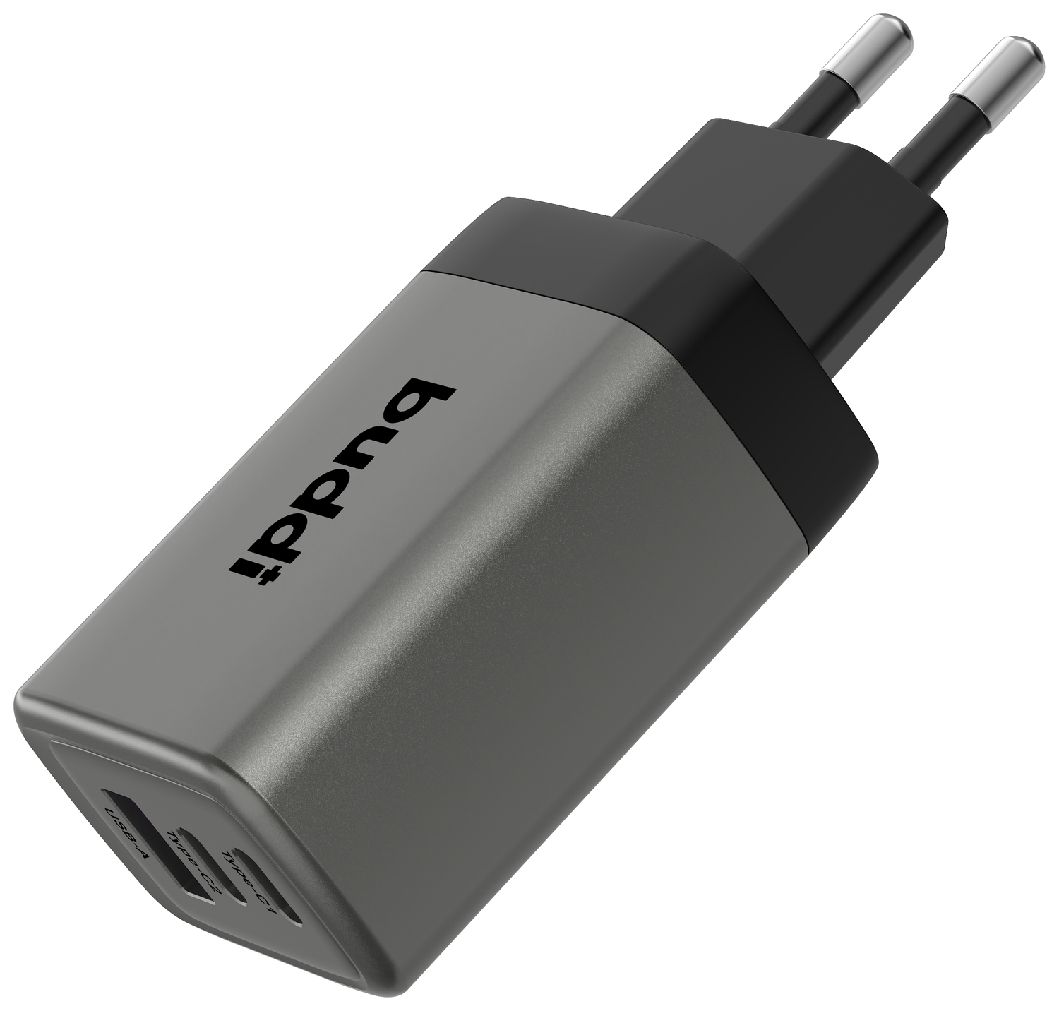 Buddi Power 65W Power Adapter Fast Charge 2x USB-C + USB-A Snellader Grijs afbeelding 9