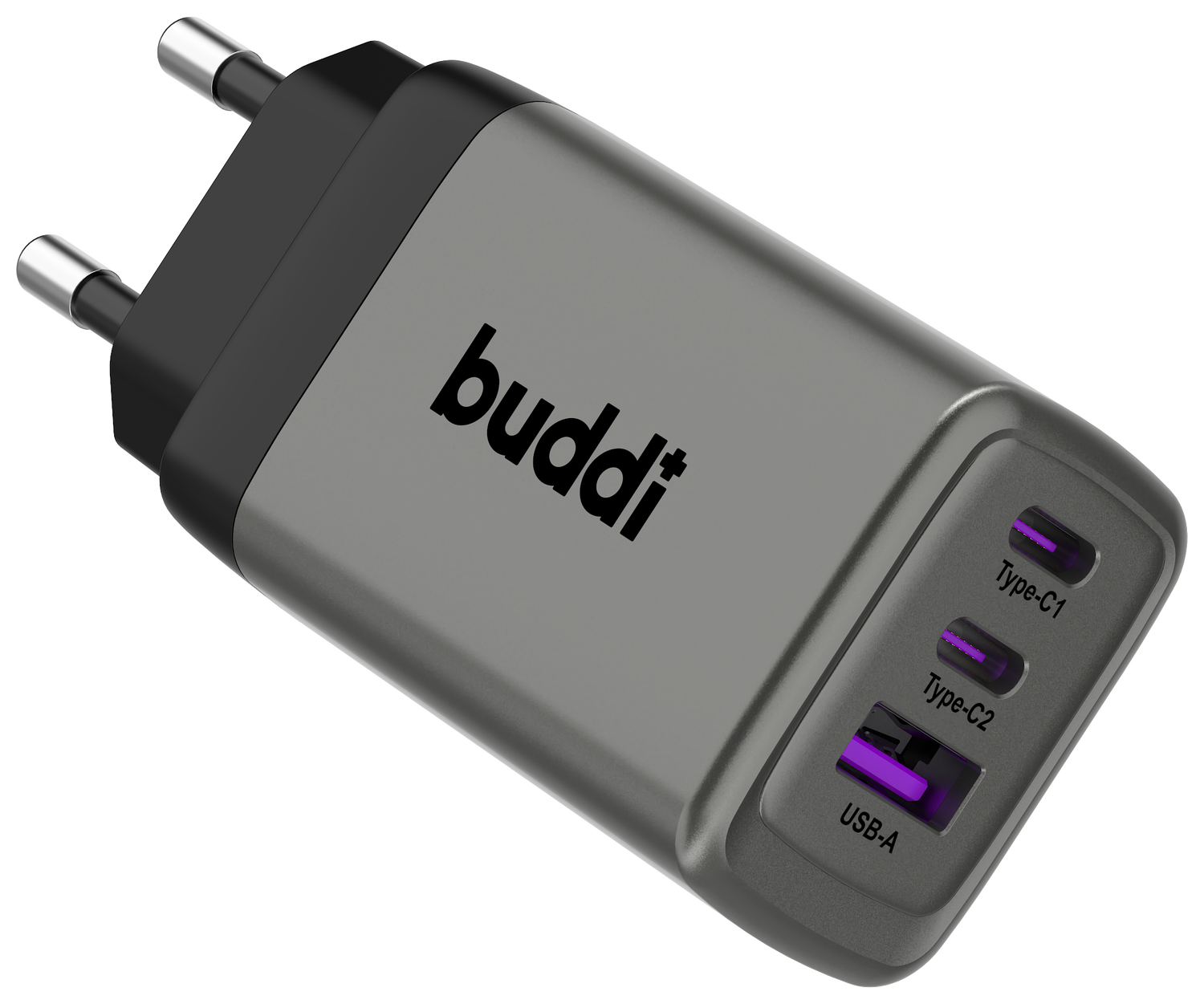 Buddi Power 65W Power Adapter Fast Charge 2x USB-C + USB-A Snellader Grijs afbeelding 17