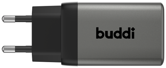 Buddi Power 65W Power Adapter Fast Charge 2x USB-C + USB-A Snellader Grijs afbeelding 2