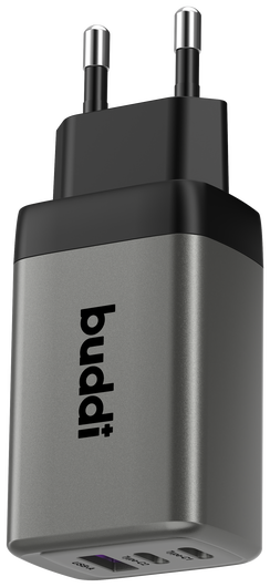 Buddi Power 65W Power Adapter Fast Charge 2x USB-C + USB-A Snellader Grijs afbeelding 10