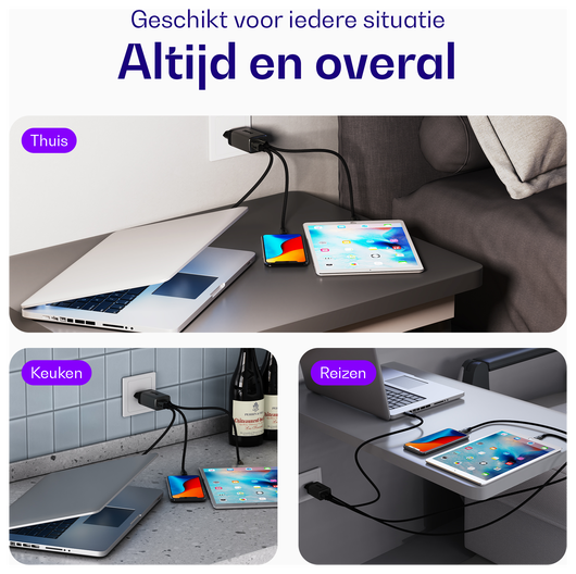 Buddi Power 65W Power Adapter Fast Charge 2x USB-C + USB-A Snellader Grijs afbeelding 5