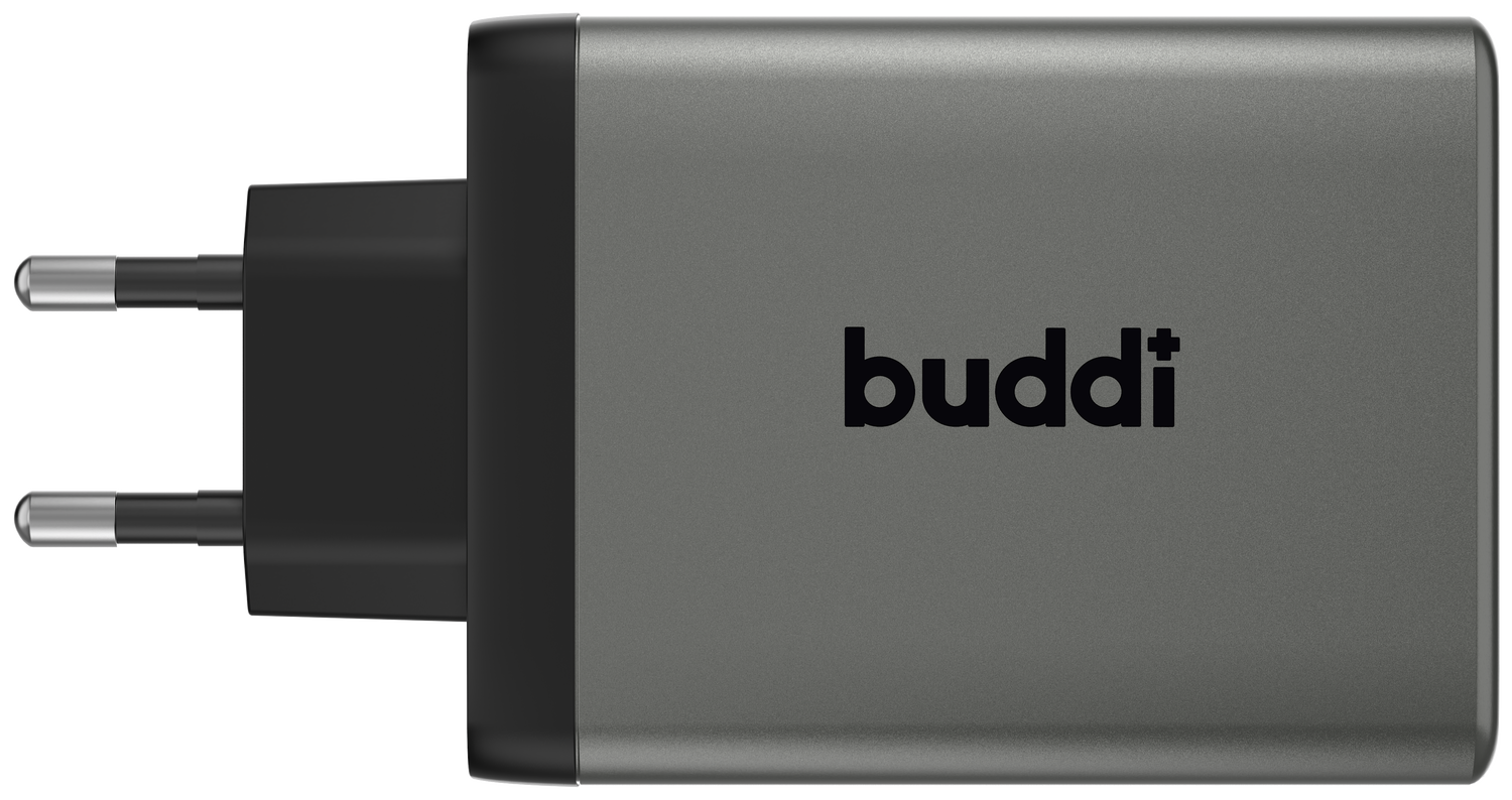 Buddi Power 100W Power Adapter Fast Charge 2x USB-C + USB-A Snellader Grijs afbeelding 2