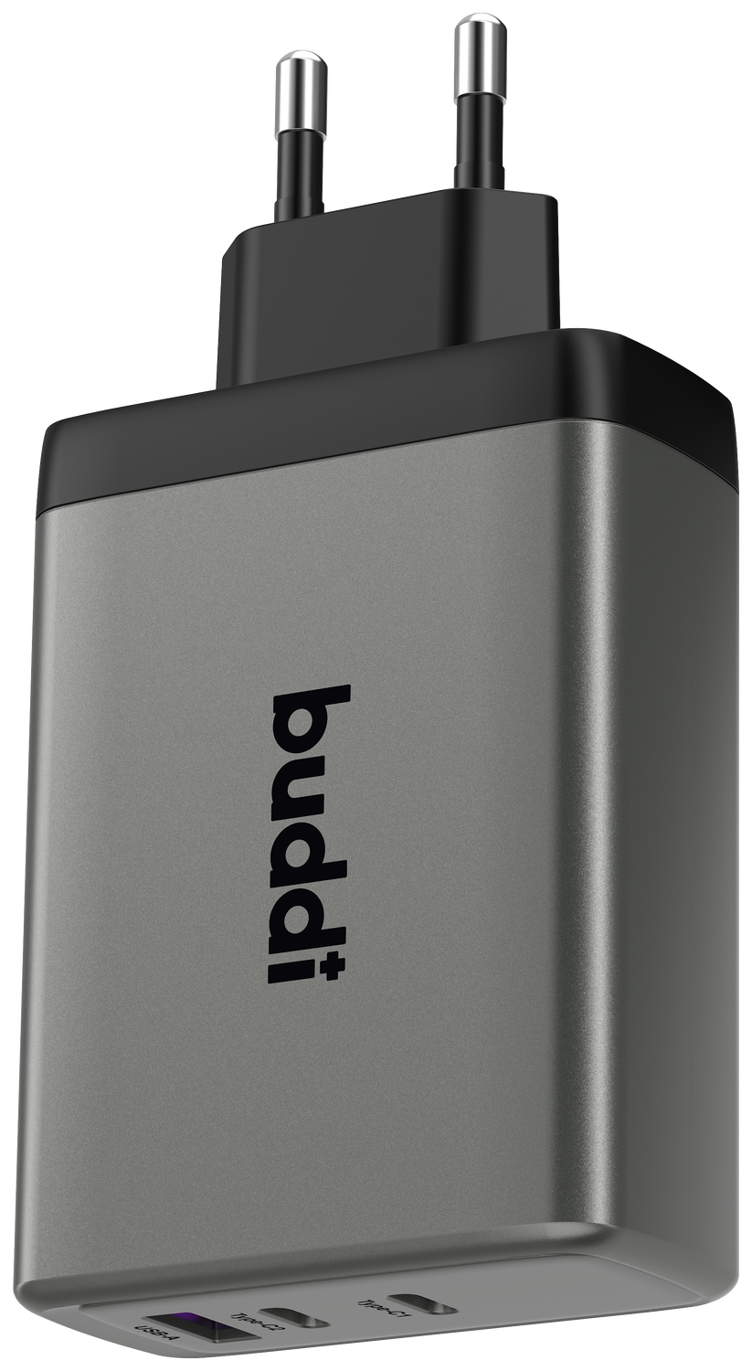 Buddi Power 100W Power Adapter Fast Charge 2x USB-C + USB-A Snellader Grijs afbeelding 10