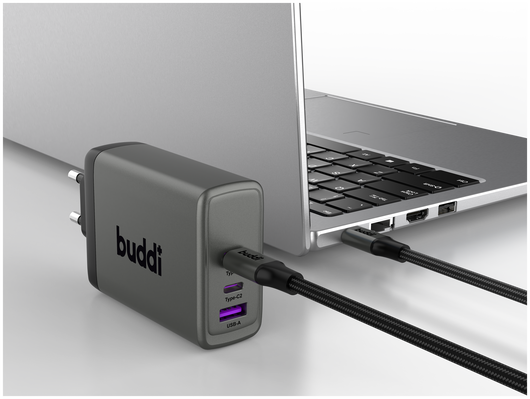 Buddi Power 100W Power Adapter Fast Charge 2x USB-C + USB-A Snellader Grijs afbeelding 15