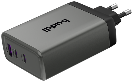 Buddi Power 100W Power Adapter Fast Charge 2x USB-C + USB-A Snellader Grijs afbeelding 11